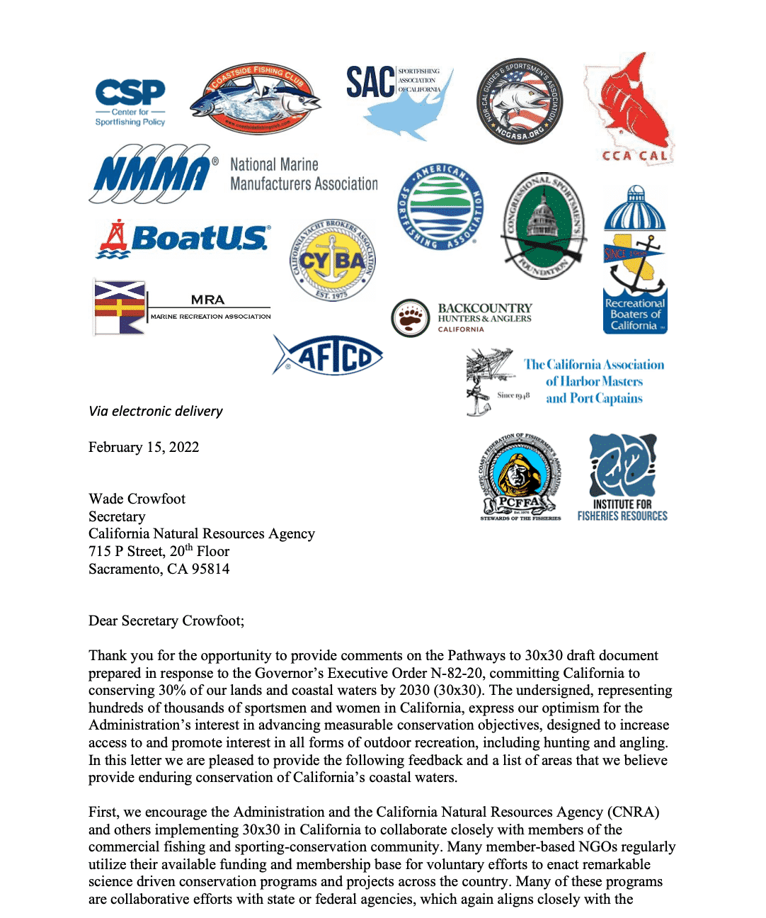 CCA CAL Submits Comment To Secretary Crowfoot on 30×30 Issues